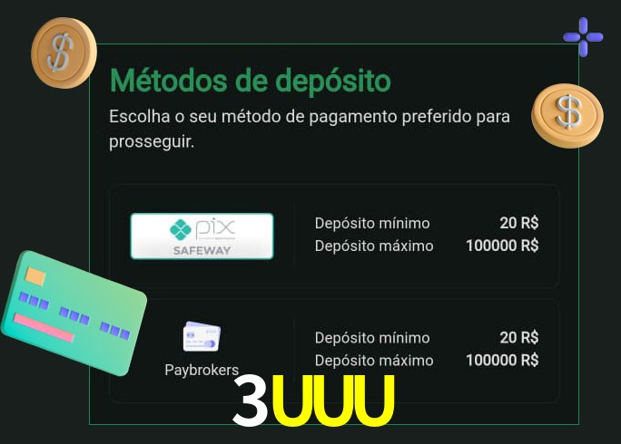 O cassino 3UUU oferece uma grande variedade de métodos de pagamento